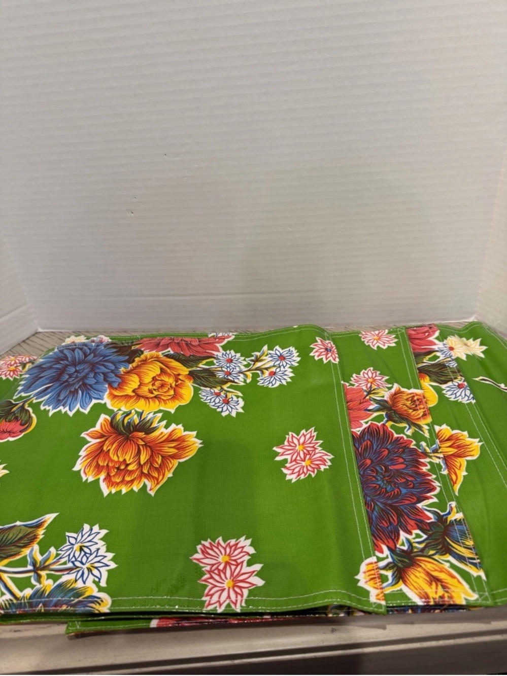 Mexican Oilcloth  Double Sided Placemats Green Floral Print And Orange Checked 4